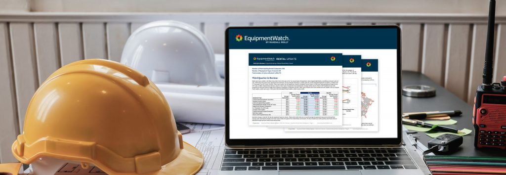 EquipmentWatch Rental Report on laptop at construction office